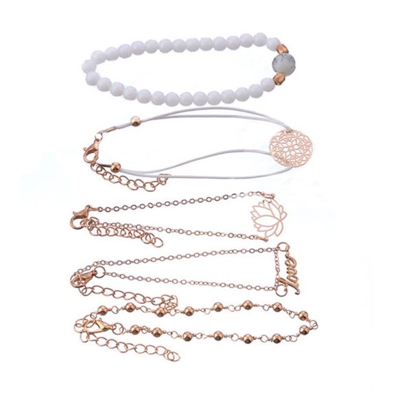 5 Pcs Boho Bracelet Set w/ Lotus Flower & Love - Picture 5 of 6